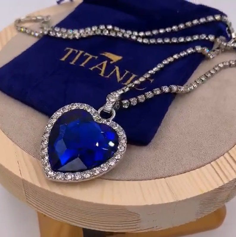 Heart of the Ocean Blue Sapphire Heart Necklace Pendant Titanic Bag Love  Forever Mother's Day Gift - EldonJewel